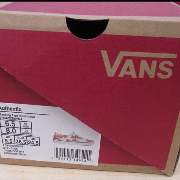 Vans Authentic Packing Tape Sneakers in White Red Black - Picture 5 of 6